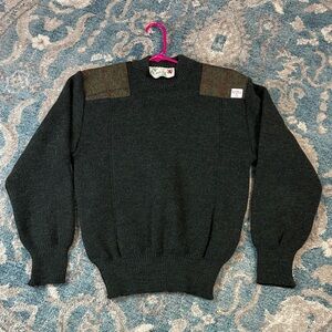 Ecosse Classic Dark Wool Sweater with Harris Tweed Shoulder Accents